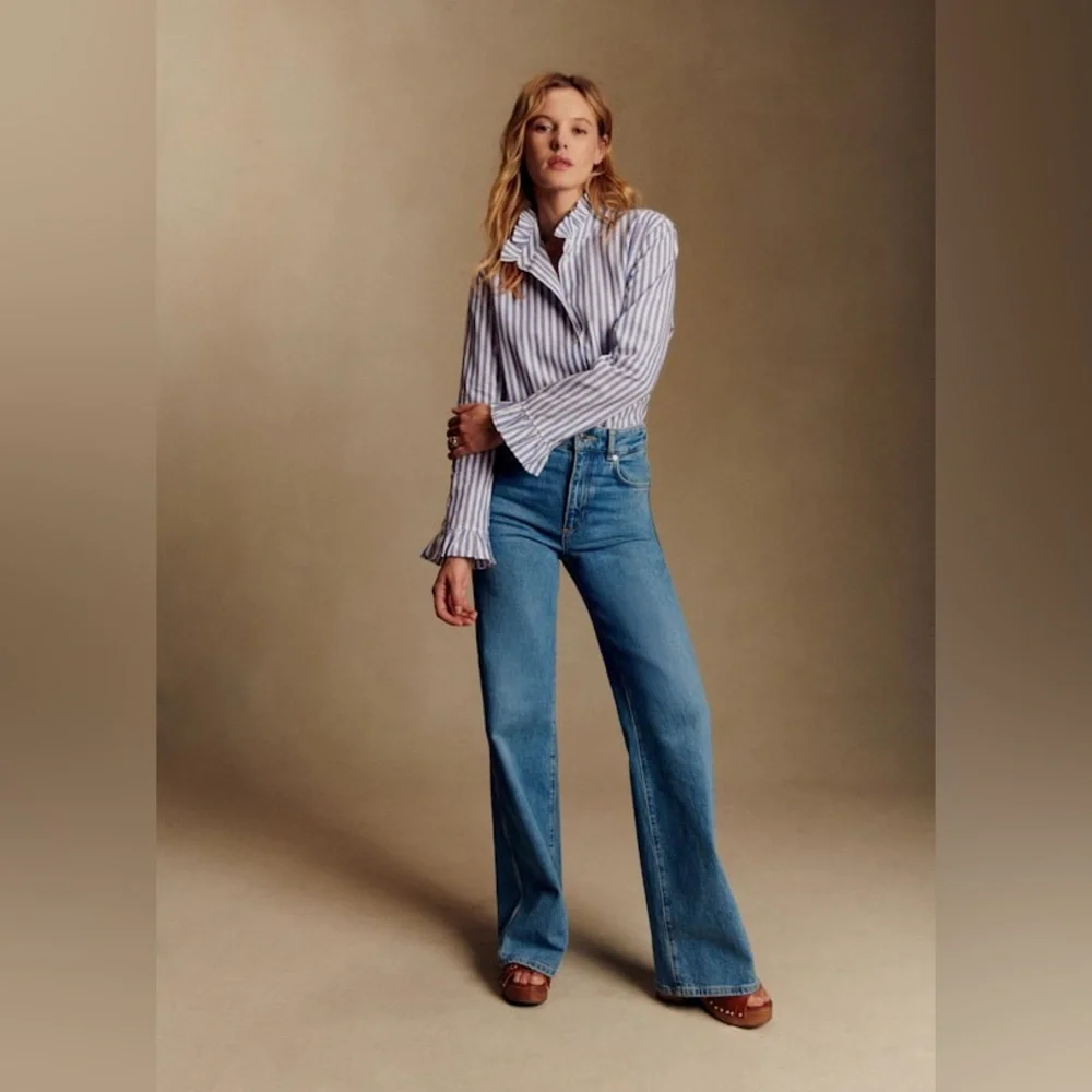 Sezane Erine Blue Stripes Women's Top Size 42 - Picture 11 of 12